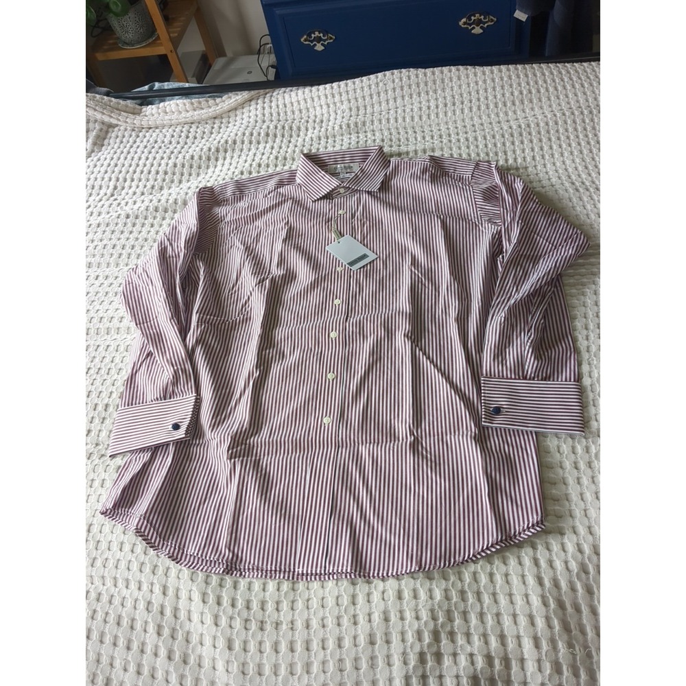 NWT Derek Rose Savile Row London Men's Lounge Shirt Sz 17.5 Superfine Two‎ Fold